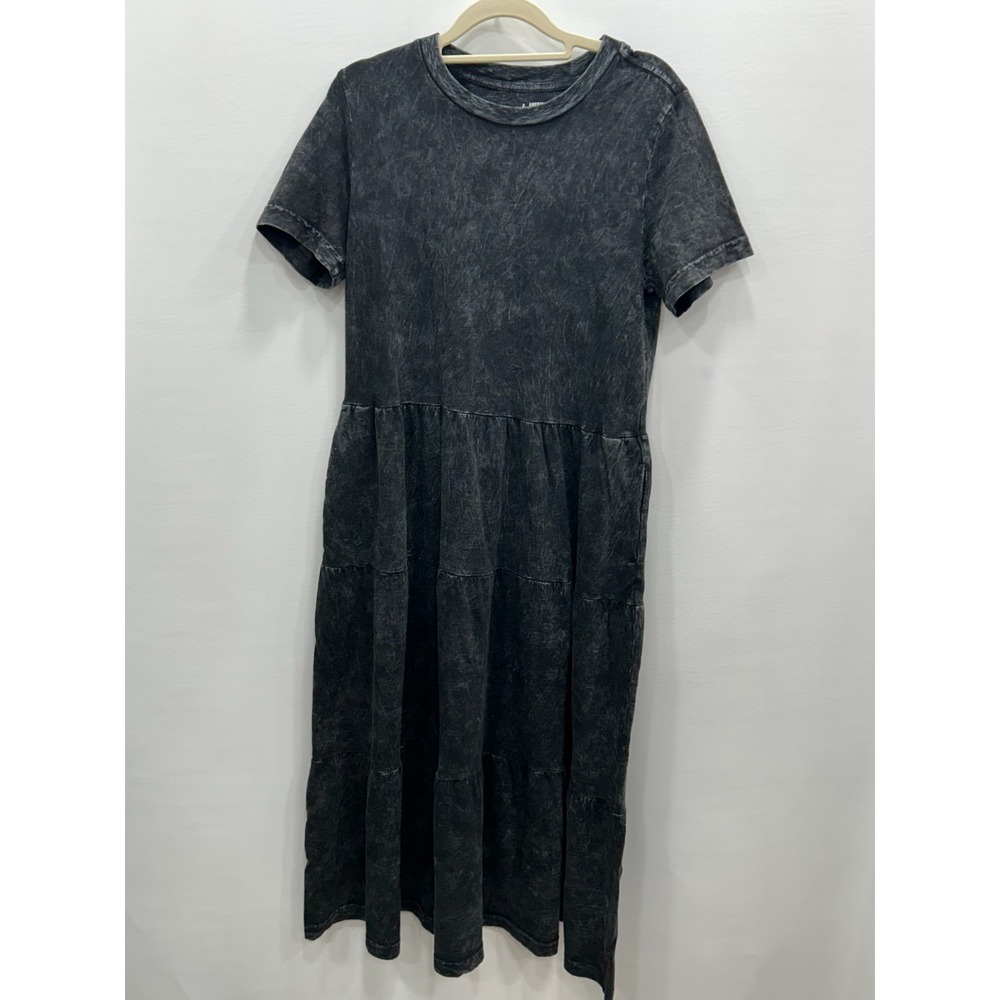 American Giant Womens M Premium Slub Tiered Midi Dress Washed Mineral Black NWOT